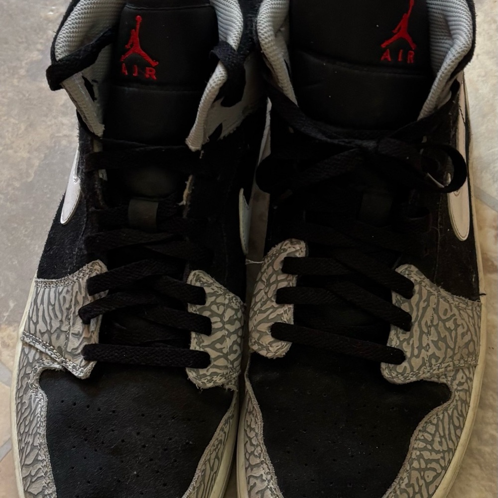 Size 12 Nike Jordan Black and Gray Sneakers with Red Accents